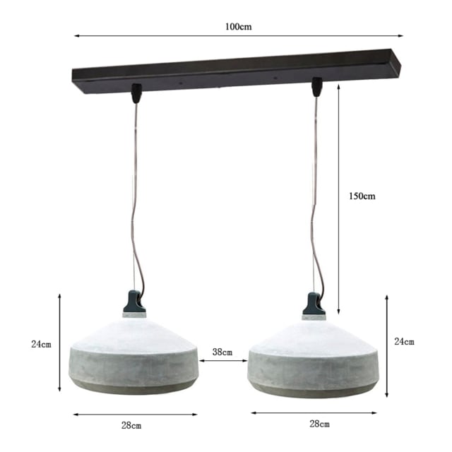 BAILEY - Concrete Pendant 2 Lights E27 1.5M Black Suspension - 141575 BAILEY - Concrete Pendant 2 Lights E27 1.5M Black Suspension - 141575