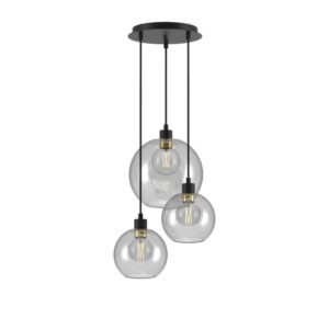 PSM LIGHTING - Moby noir-or/transparent/messing suspension-avec 2x Moby Ø180 et 1x Moby Ø2 - 5153.SH.3.216.TR.TXM